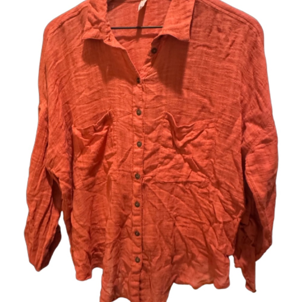 Free People Terracotta Button-Up Shirt